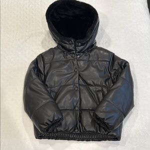 Zara Kids Black Leather Puffer Coat with Hood